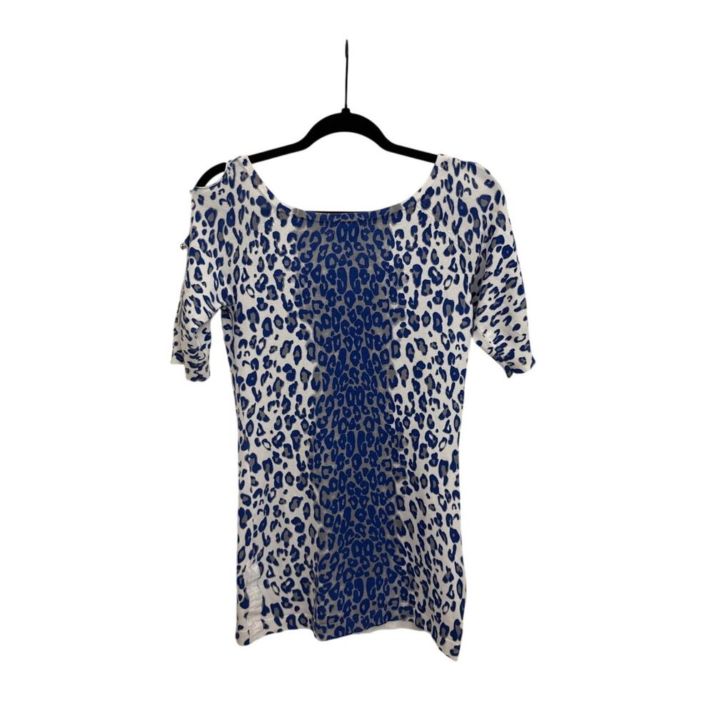 Cache Cold Shoulder Blue Leopard Print Short-Slee… - image 3
